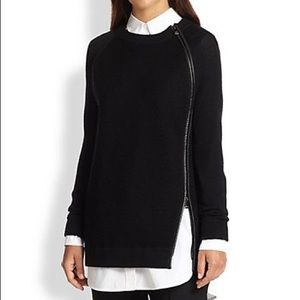 VINCE - Womens Black Leather Trimmed Zip Sweater